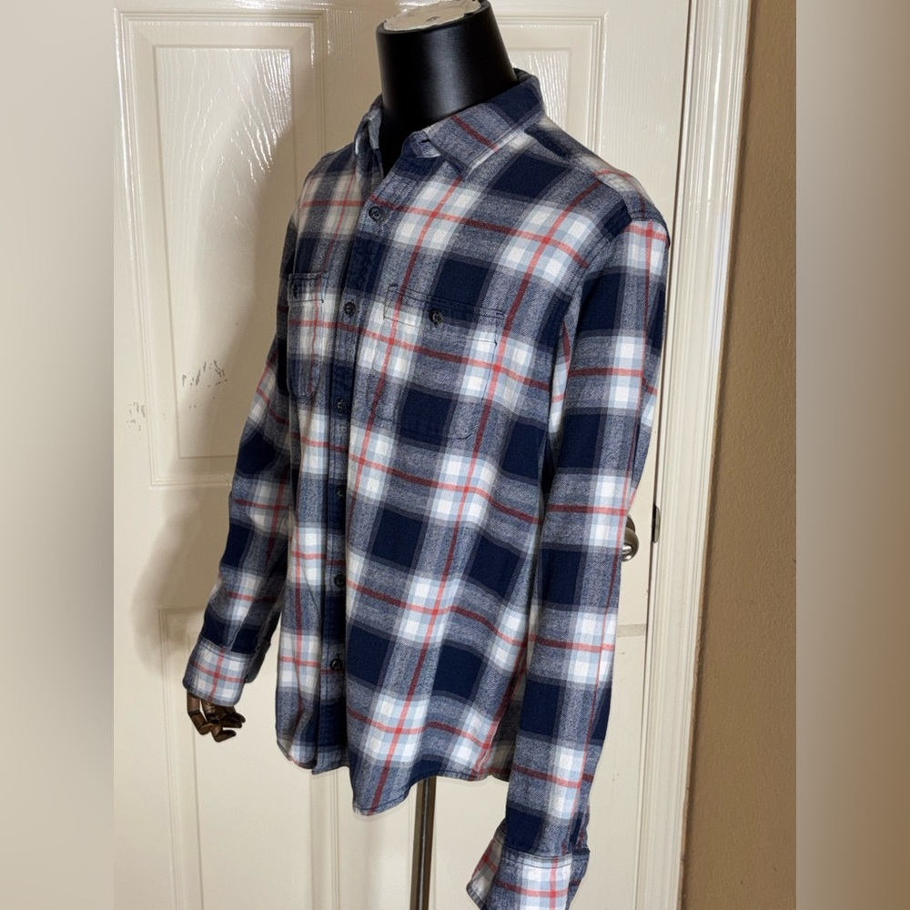 Woolrich Flannel Shirt Mens Large Blue Plaid Long Sleeve Button Up - Picture 2 of 11